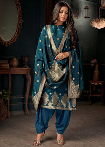 Dark Blue Designer Viscose Salwar Suit having Zari work