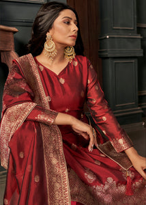 Rufous Red Designer Viscose Salwar Suit having Zari work