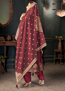 Maroon Red Designer Viscose Salwar Suit having Zari work
