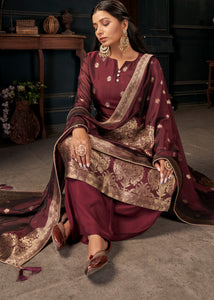 Maroon Red Designer Viscose Salwar Suit having Zari work