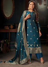 Load image into Gallery viewer, Prussian Blue Designer Viscose Salwar Suit having Zari work