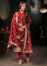Load image into Gallery viewer, Crimson Red Designer Viscose Salwar Suit having Zari work