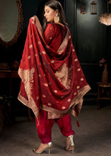Load image into Gallery viewer, Crimson Red Designer Viscose Salwar Suit having Zari work