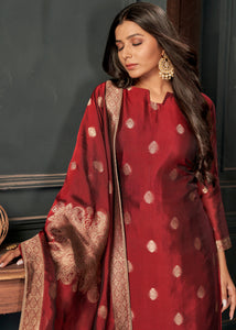Crimson Red Designer Viscose Salwar Suit having Zari work