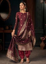 Load image into Gallery viewer, Mahogany Red Designer Viscose Salwar Suit having Zari work