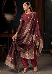 Mahogany Red Designer Viscose Salwar Suit having Zari work