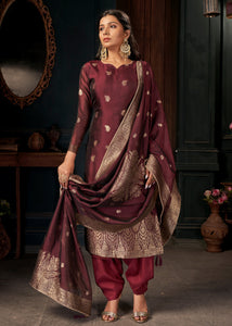 Mahogany Red Designer Viscose Salwar Suit having Zari work