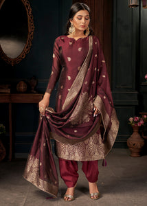 Mahogany Red Designer Viscose Salwar Suit having Zari work