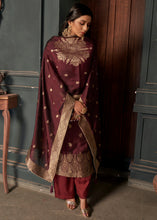 Load image into Gallery viewer, Mahogany Red Designer Viscose Salwar Suit having Zari work