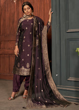 Load image into Gallery viewer, Eggplant Purple Designer Viscose Salwar Suit having Zari work