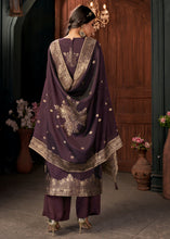 Load image into Gallery viewer, Eggplant Purple Designer Viscose Salwar Suit having Zari work