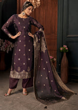 Load image into Gallery viewer, Eggplant Purple Designer Viscose Salwar Suit having Zari work