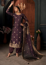 Load image into Gallery viewer, Eggplant Purple Designer Viscose Salwar Suit having Zari work