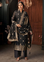 Load image into Gallery viewer, Charcoal Black Designer Viscose Salwar Suit having Zari work