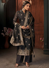Load image into Gallery viewer, Charcoal Black Designer Viscose Salwar Suit having Zari work