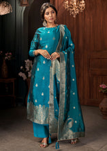 Load image into Gallery viewer, Cerulean Blue Designer Viscose Salwar Suit having Zari work