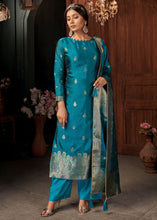 Load image into Gallery viewer, Cerulean Blue Designer Viscose Salwar Suit having Zari work