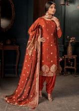 Load image into Gallery viewer, Salamander Orange Designer Viscose Salwar Suit having Zari work