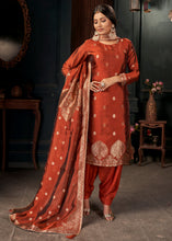 Load image into Gallery viewer, Salamander Orange Designer Viscose Salwar Suit having Zari work