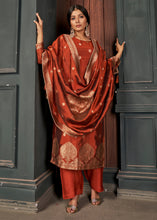 Load image into Gallery viewer, Salamander Orange Designer Viscose Salwar Suit having Zari work