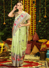 Load image into Gallery viewer, Pista Green Printed Tussar Silk Saree