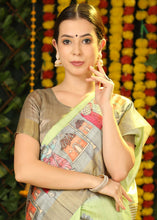 Load image into Gallery viewer, Pista Green Printed Tussar Silk Saree