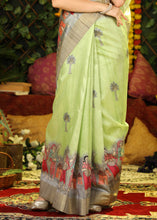 Load image into Gallery viewer, Pista Green Printed Tussar Silk Saree
