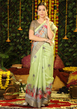 Load image into Gallery viewer, Pista Green Printed Tussar Silk Saree
