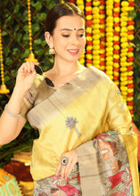 Load image into Gallery viewer, Aureolin Yellow Printed Tussar Silk Saree
