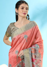 Load image into Gallery viewer, Brink Pink Printed Tussar Silk Saree