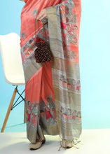 Load image into Gallery viewer, Brink Pink Printed Tussar Silk Saree