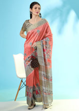 Load image into Gallery viewer, Brink Pink Printed Tussar Silk Saree