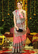 Load image into Gallery viewer, Fiery Rose Pink Printed Tussar Silk Saree