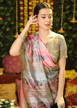 Load image into Gallery viewer, Fiery Rose Pink Printed Tussar Silk Saree