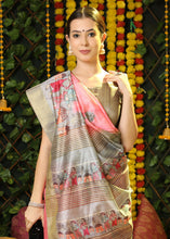 Load image into Gallery viewer, Fiery Rose Pink Printed Tussar Silk Saree