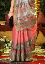 Load image into Gallery viewer, Fiery Rose Pink Printed Tussar Silk Saree