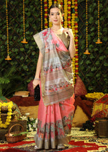 Load image into Gallery viewer, Fiery Rose Pink Printed Tussar Silk Saree