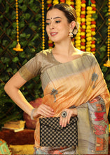 Load image into Gallery viewer, Apricot Orange Printed Tussar Silk Saree