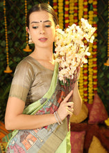 Load image into Gallery viewer, Pista Green Printed Tussar Silk Saree