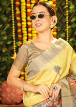 Load image into Gallery viewer, Aureolin Yellow Printed Tussar Silk Saree