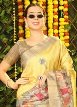 Load image into Gallery viewer, Aureolin Yellow Printed Tussar Silk Saree