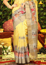 Load image into Gallery viewer, Aureolin Yellow Printed Tussar Silk Saree