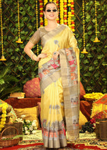 Load image into Gallery viewer, Aureolin Yellow Printed Tussar Silk Saree