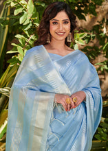 Load image into Gallery viewer, Sky Blue Zari Woven Tissue Linen Saree
