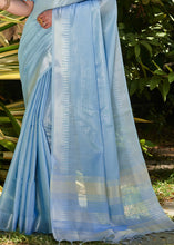 Load image into Gallery viewer, Sky Blue Zari Woven Tissue Linen Saree