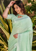 Load image into Gallery viewer, Pastel Green Zari Woven Tissue Linen Saree