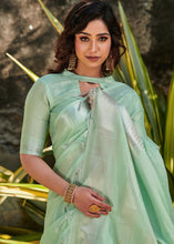 Load image into Gallery viewer, Pastel Green Zari Woven Tissue Linen Saree