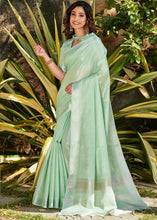 Load image into Gallery viewer, Pastel Green Zari Woven Tissue Linen Saree