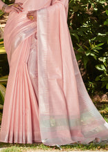Load image into Gallery viewer, Mauvelous Pink Zari Woven Tissue Linen Saree