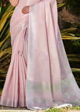 Load image into Gallery viewer, Baby Pink Zari Woven Tissue Linen Saree